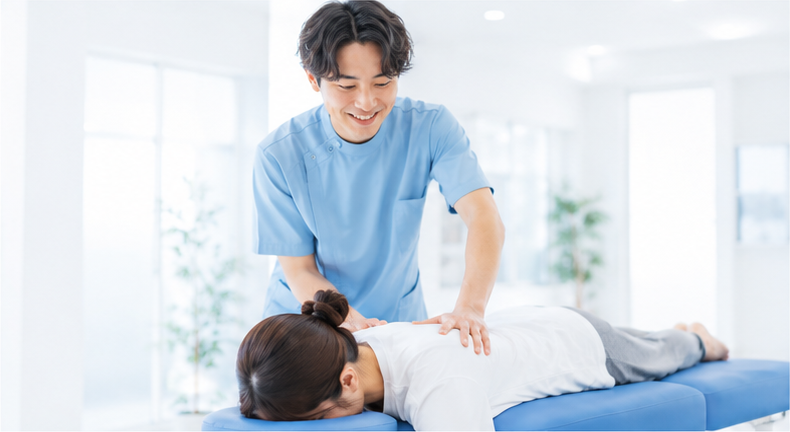背中の施術を受ける女性